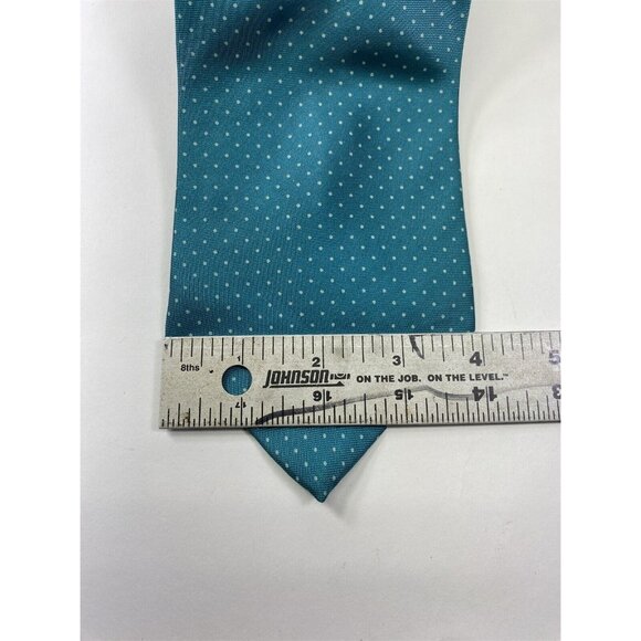Henri Christian Mens NeckTie Teal with minature Grey Polka Dot Silk - Picture 4 of 5